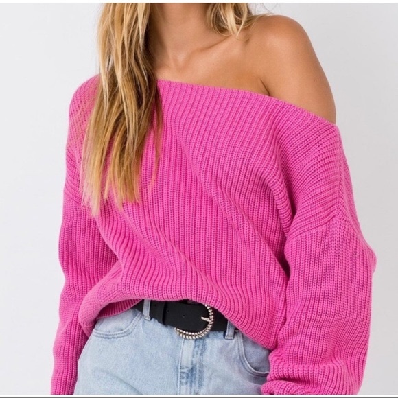 Princess Polly Sweaters - Princess Polly Pink Off Shoulder Sweater